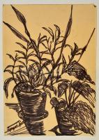 Nyergesi jelzéssel: Cserepesvirágok, Filc, papír, 44×30 cm