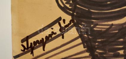 Nyergesi jelzéssel: Cserepesvirágok, Filc, papír, 44×30 cm