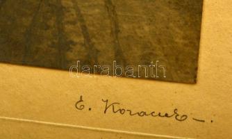 1924 Falusi utcarészlet, kartonra kasírozott, jelzett fotó, 13,5x11,5 cm, karton 31x23 cm