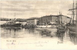 Fiume - 5 db RÉGI városképes lap / 5 pre-1945 town-view postcards