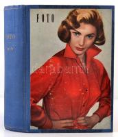 1957-1958 Foto IV. évf 1-8. számok, V. évf. 1-12. szám. Átkötött félvászon-kötés, teljes évfolyamok, két helyen kisebb hiánnyal (IV. évf. 104/105., V. évf. 289/290.) oldalaknál, V. évfolyamnál 135. oldalnál és a 230-233. oldalak között, pár lap hiányzik.
