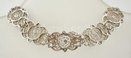 Ezüst(Ag) virágmintás filigrán karkötő, állítható hosszúságú, jelzett, h: 18-20,5 cm, nettó: 12,2 g
