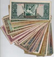 Vegyes: 25db-os papírpénz tétel, nagyrészt pengő bankjegyek közte kevés forint illetve külföldi T:ve...