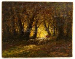 Gutaházy Németh Gyula (1892-1959): Hazatérő juh nyáj. Olaj, vászon, jelzett, restaurált, 40×50 cm