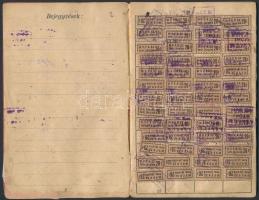 1912 Temetkezési segélyalap igazolvány tagsági bélyegekkel