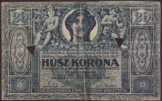 1919. 20K korabeli hamisítvány 2db háromszög érvénytelenítéssel T:ragasztott, restaurált