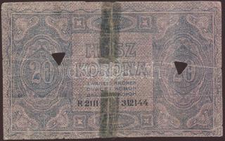 1919. 20K korabeli hamisítvány 2db háromszög érvénytelenítéssel T:ragasztott, restaurált