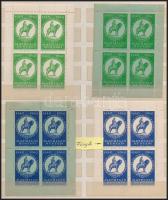 1940 4 db klf színű fogazott eszperantó blokk Fery Antal szignóval, R!