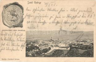 Szentgyörgy, Sankt Georgen, Svaty Jur pri Bratislave; látkép a város régi pecsétjével. "Bediene dich allein" Fischhof István kiadása / panorama view with the town's old seal (EK)