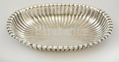 Ezüst(Ag) ovális bordázott tálka, jelzett, 14x10,3 cm, nettó: 86,7 g
