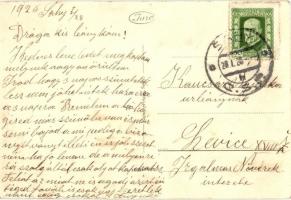 Ipolyság, Sahy; Új takarékpénztár, Római katolikus templom, utcakép / savings bank, church, street v...