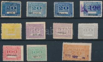 1915-1922 Nemzeti Biztosító 10 db kisalakú és 1 nagyalakú bélyege