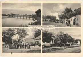 Nagycétény, Velky Cetín; Községháza, híd, üzletek, kerékpárosok / town hall, bridge, shops, men with bicycles (EK)