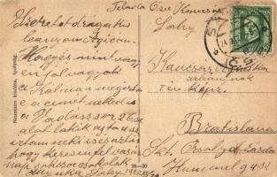 Ipolyság, Sahy; Herz Adolf utódának üzlete, Fő tér a vármegyeházzal / shop, county hall, main square...