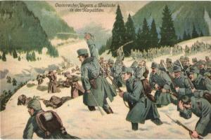 Der Weltkrieg. Siegreiches Vordringen der verbündeten Österreicher, Ungarn und Deutschen / WWI Austro-Hungarian and German troops advancing in the Carpathians. Wezel & Naumann No. 185. Kön. ung. Landsturm A. A. No. 5/u. III. (EK)