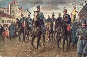 Einzug öst.-ung. Truppen in Iwangorod / WWI Austro-Hungarian troops in Ivangorod. Kön. ung. Landsturm A. A. No. 5/u. III. (EK)