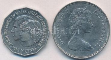 Vegyes: Ausztrália 1981. 50c Cu-Ni "Károly herceg és Lady Diana esküvője" + Nagy-Britannia 1981. 25P Cu-Ni "Károly herceg és Lady Diana" T:2 Mixed: Australia 1981. 50 Cents Cu-Ni "Wedding of Prince Charles and Lady Diana" + Great Britain 1981. 25 Pence Cu-Ni "Prince Charles and Lady Diana" C:XF