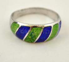 Ezüst(Ag) kék és zöld zománcberakással díszített gyűrű, jelzett, méret: 57, nettó: 3,6 g