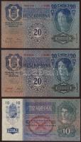1913-15. 10K (2x) + 20K (2x) piros "Deutschösterreich" fny-sal T:I