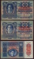 1913-15. 10K (2x) + 20K (2x) piros "Deutschösterreich" fny-sal T:I