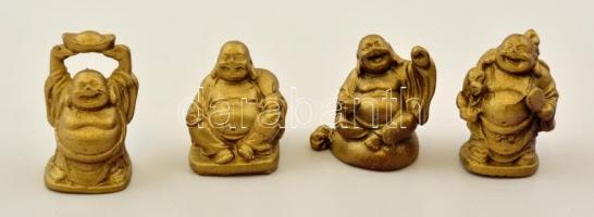Nevető Buddha, 4 db figura, műgyanta,m: 5 cm