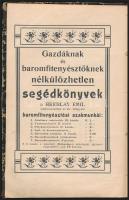 Hreblay Emil: Baromfitenyésztés. (Bp., 1905, Pátria), 209 p. Átkötött kopottas félvászon-kötés, számos szövegközti illusztrációval, rossz állapotban, a címlapja hiányzik, pár helyen a lapokon firka, a hátsó 17 sztl. lev. hiányzik.