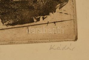 Kádár György (1912-2002): Szénabálák. Rézkarc, papír-karton, jelzett, 28×39 cm