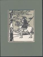 Kós Károly (1883-1977): Lehel kürtje. Linómetszet, papír, jelzés nélkül, 13×11 cm