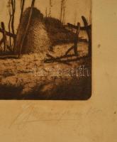 Beron Gyula (1885-1971): Dombos táj. Rézkarc, papír, jelzett, üvegezett keretben, 22×29 cm