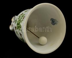 Hollóházi porcelán csengő, virágokkal díszített, szolidan aranyozott, jelzett, m: 10,5 cm