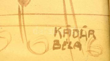 Kádár jelzéssel: Zenélő pár. Lavírozott tus, papír, üvegezett keretben, 28×37 cm