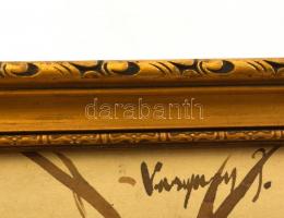 Vaszary jelzéssel: Parkban. Lavírozott tus, papír, üvegezett keretben, 38×43 cm