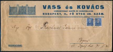 1935 Bp. II., Vass és Kovács Sodronykerítésgyár árjegyzéke, képekkel illusztrált, borítékkal