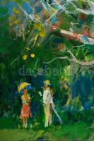 Gulyás Dénes (1927-2003): Séta a parkban. Olaj, farost, jelzett, 70×100 cm