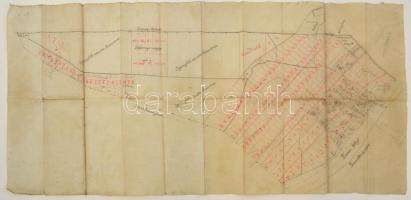 cca 1920-1940 Tiszaföldvár és Jászkarajenő melletti felparcellázott földek térképe, rajta vitézi telkekkel, 36x79 cm
