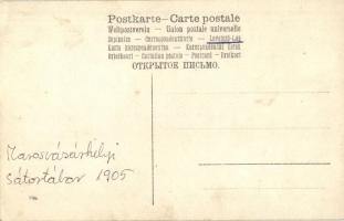 1905 Marosvásárhely Targu Mures; Sátortábor, tanzászlóalj katonák csoportkép / military barrack, gro...