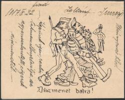 1917 Magyar katona kézzel írt levele, saját kézzel készített rajzzal, 17,5x22 cm