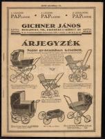 1930 Bp. VII., Gichner János saját gyártású gyerekkocsi, kisbútor és lakásfelszerelésének képes árjegyzéke, illusztrált, 28p