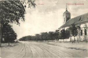 Kistelek, Fő utca templommal. Meisl Miksa kiadása