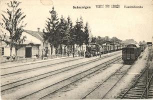 Szászrégen, Reghin; vasútállomás gőzmozdonnyal / railway station with locomotive