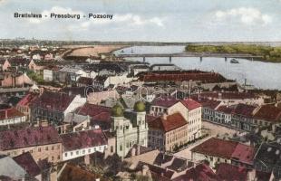 Pozsony, Pressburg, Bratislava; Látkép zsinagógával, híd / general view, synagogue, bridge