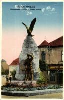Marosvásárhely, Targu Mures; Hősök szobra, Ludovic Szilágy üzlete / Monumentul Eroilor / heroes statue, shop (EK)