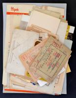 cca 1900-1950 Vegyes papírrégiség tétel (bélyegfüzet, étlap, utazási prospektus, tüzelőjegy, italcímke, számla, stb.), 80 db