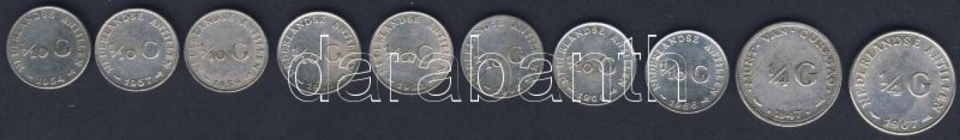 Holland Antillák 1954-66. 1/10G (8x) + 1967. 1/4G + Coracao 1947. 1/4G T:1,1/2,2