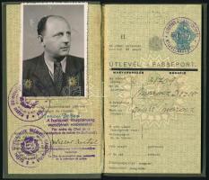 1947-1948  Magyar Köztársaság, átcímkézett útlevél, fényképpzel, 20fr. és 5 fr. okmánybélyegekkel, c...
