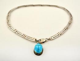 Szkarabeuszmotívumos ezüst (Ag.) ékszer szett: gyűrű, nyaklánc, karkötő, kő berakásokkal, jelzettek,...