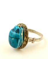 Szkarabeuszmotívumos ezüst (Ag.) ékszer szett: gyűrű, nyaklánc, karkötő, kő berakásokkal, jelzettek,...