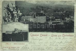 1898 Léka, Lockenhaus; vár, látkép, M. Kopfstein kiadása / Schloss / castle, general view, Art Nouveau (EK)