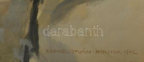 Zádor István (1882-1963): Önarckép 1942. Vegyes technika, karton, jelzett, üvegezett keretben, 68×59...