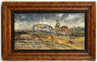 Tallós Prohászka István (1896-1974): Lovaskocsi nagy teher. Olaj, vászon, jelzett, keretben, 27×50 c...